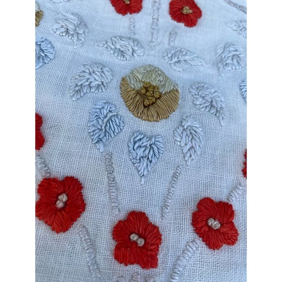 Vintage 1930s Art Deco Linen Fringed Pillow Cover Embroidered Vase Flowers - Picture 10 of 16